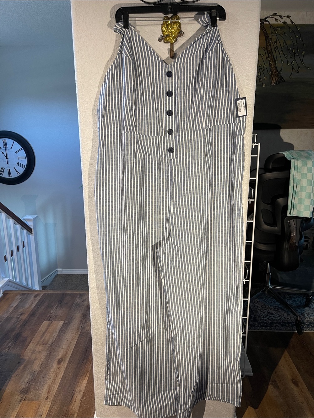 Rachel Blue and White Striped Cotton Wide-Leg Jumpsuit Nordstrom SZ 22W